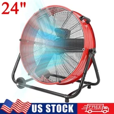 24" High Velocity Industrial Drum Fan 3-Speed Shop Fan Floor Fan 360° Rotation