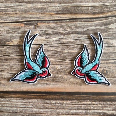 Rockabilly Tattoo Style Set Of Swallows Bird Punk Rock Iron On Patch
