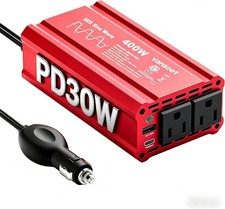 Upgraded 400W Peak Clipped Sine Wave Car Power Inverter DC 12V to AC 2 Outlets