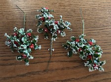 Lot Of 3 Floral Holly Sparkle Snow Winter Plastic Craft Picks