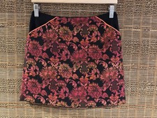 Ted Baker Black & Red/Orange/Pink Embroidered Brocade Panel Mini Skirt Sz 1 UK 8