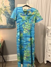 Vtg 60s 70s Royal Hawaiian Dress made In Hawaii tropical Floral Maxi 10 042603