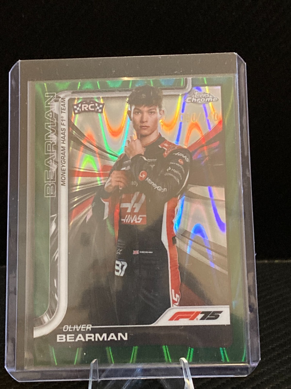 2025 Topps Chrome F1 Oliver Bearman RC #14 Forest Green Raywave 60/140