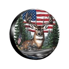 Spare Tire Cover for Rv SUV Trailer Truck 15 inch Deer Fish American Flag