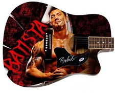WWE Batista Signed 1/1 Custom Graphics Photo WWF Guitar PSA