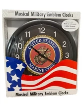 U.S. MARINE CORPS MUSICAL MILITARY EMBLEM CLOCK PLAYS "THE MARINE HYMN"