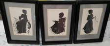 Signed Susie Burrer Silhouette Prints Set of 3 90s Framed Victorian Style 