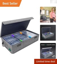 Practical 48-Cassette Tape Holder with Flip Top Lid and Index Labels - Gray
