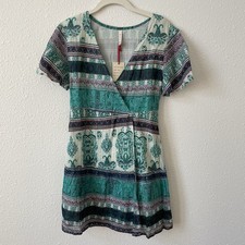 Raga Avah Faux Wrap Mini Dress Size XS Bohemian Colorful Paisley Striped