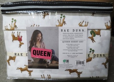 Rae Dunn Queen Sheet Set Reindeer Christmas Holiday Super Soft NWT