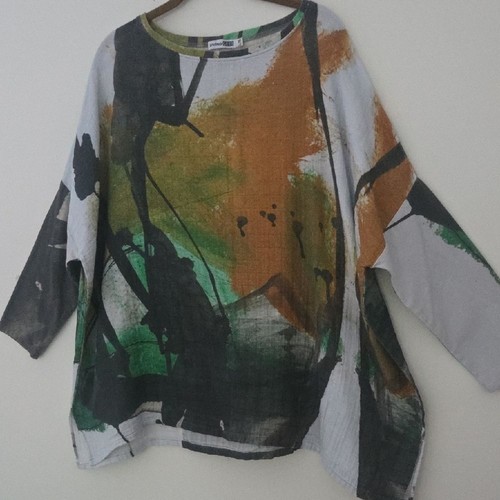 Andrea Geer Art to Wear Lagenlook lino contemporaneo manica lunga L/XL - Foto 2 di 6