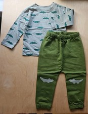 NWT HANNA ANDERSSON ALLIGATOR LONG SLEEVE TEE FRENCH TERRY PANTS SET 85 2T 60