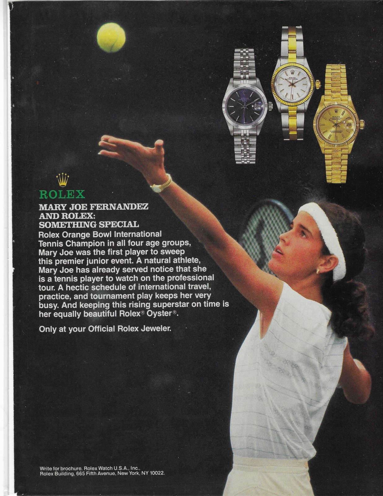Tennis Mary Joe Fernandez Rolex Original Print Ad