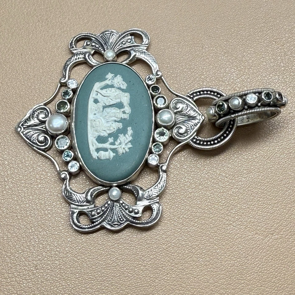 Echo of the Dreamer 925 Sterling Silver Blue/green Cameo Gem Pendant 11.5mm Bail - Image 2 of 4