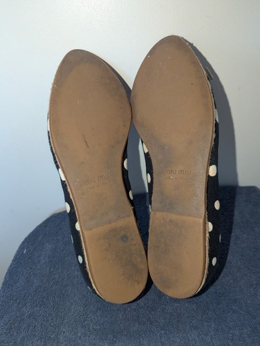 Miu Miu Canvas Espadrille Flats Size EU 38 US 8 Blue White Polka Dots - Picture 10 of 12