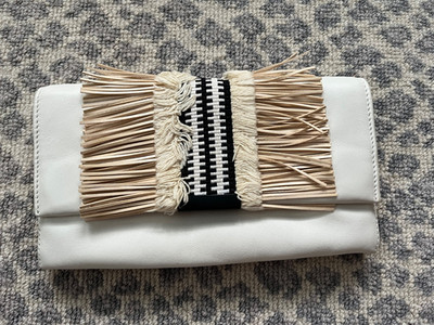 Loeffler Randall White Leather Raffia Clutch Messenger