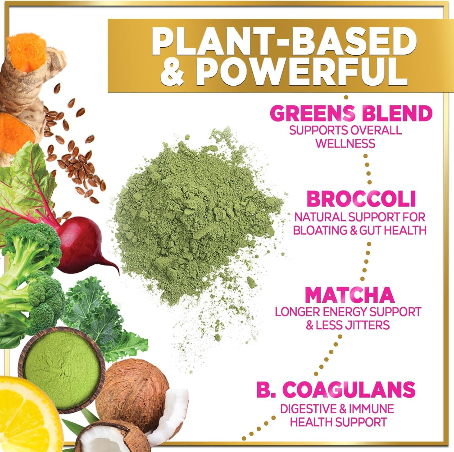Greens Superfood Powder, Organic Spirulina & Chlorella Greens with Prebiotics & 