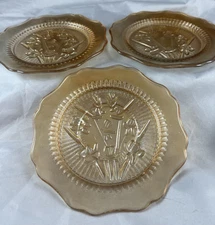 Jeannette Iris & Herringbone Marigold Iridescent 5 3/4 Saucers/Bread Plates