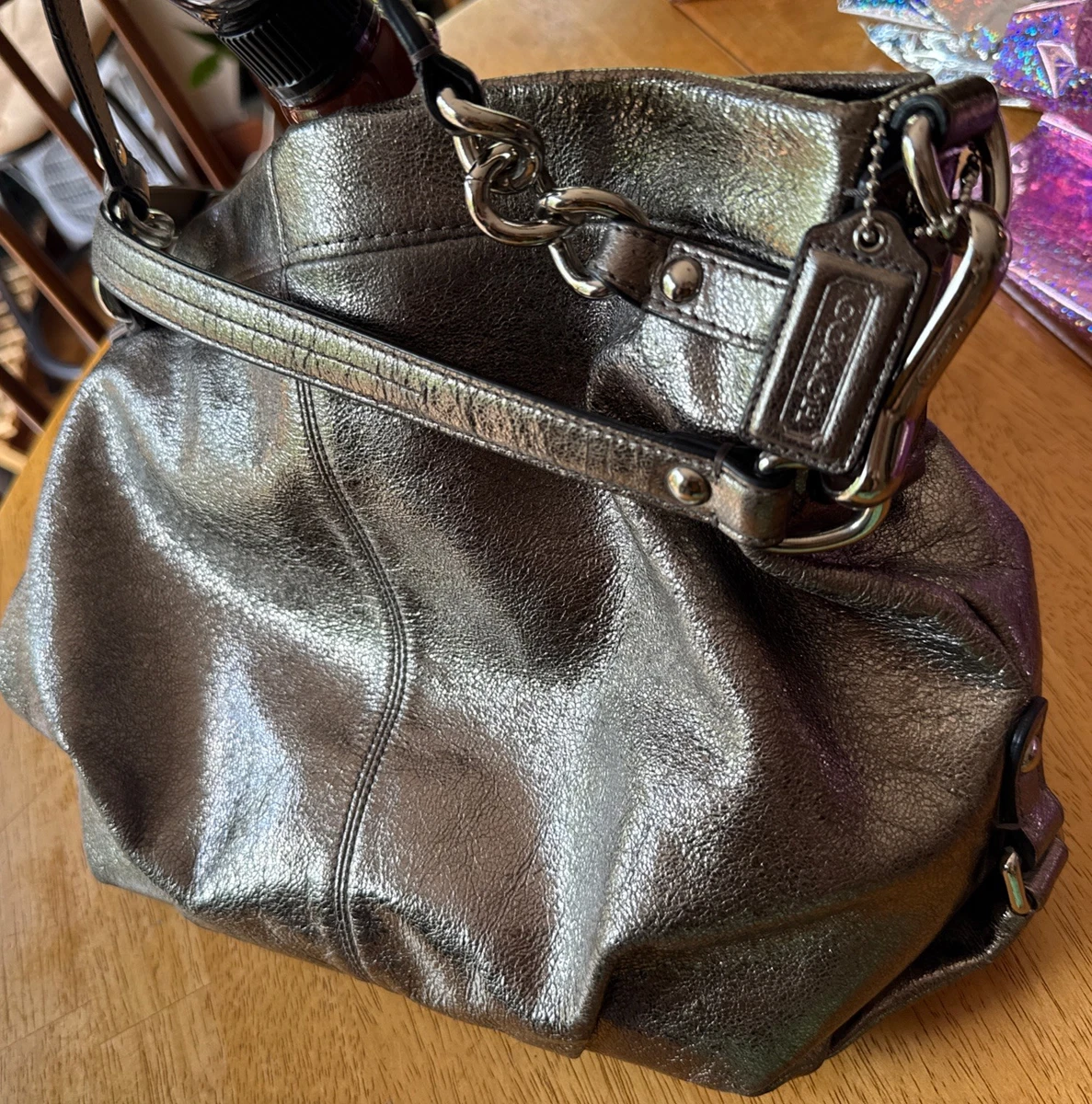 Y2K 2000s Coach Brooke Pewter silver metallic Leather shoulder bag / handbag COACH Brooke Handbag Leather Pewter Silver Metallic Hobo Bag  main image 2