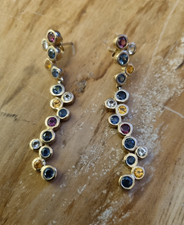 JUWELO - Sehr schöner Saphir-Ohrschmuck - Designer - 925 SI, Gelbgold