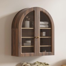Arched Wall Mounted Medicine Cabinet Acrylic Door Adjustable Shelf Brown