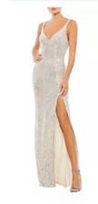 Mac Duggal Stretchy Sequinned Gown,Sz 14,New,silver