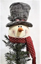 CHRISTMAS FAMILY SNOWMAN HEAD TREE TOPPER 15in. tall