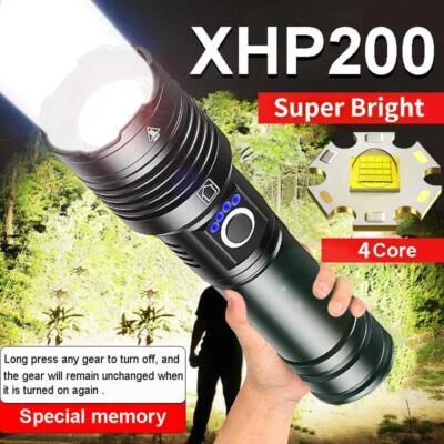 XHP200 Super Bright LED Flashlight High Power Zoomable Tactical Torch Waterproof