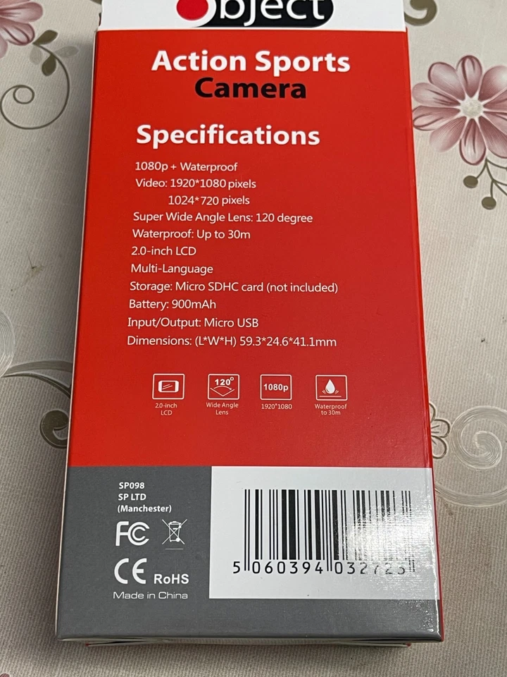 OBJECT ACTION SPORTS CAMERA 2.0 INCH LCD, 1080P, WATERPROOF BLACK - Image 3 of 4