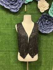 Elegance By Anajan Black Beaded Sequin Vest Size Medium