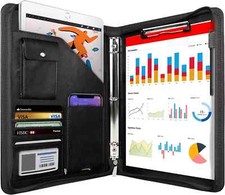 NEWYES Leather Zipper Conference Folder, A4, Travel Document Portfolio