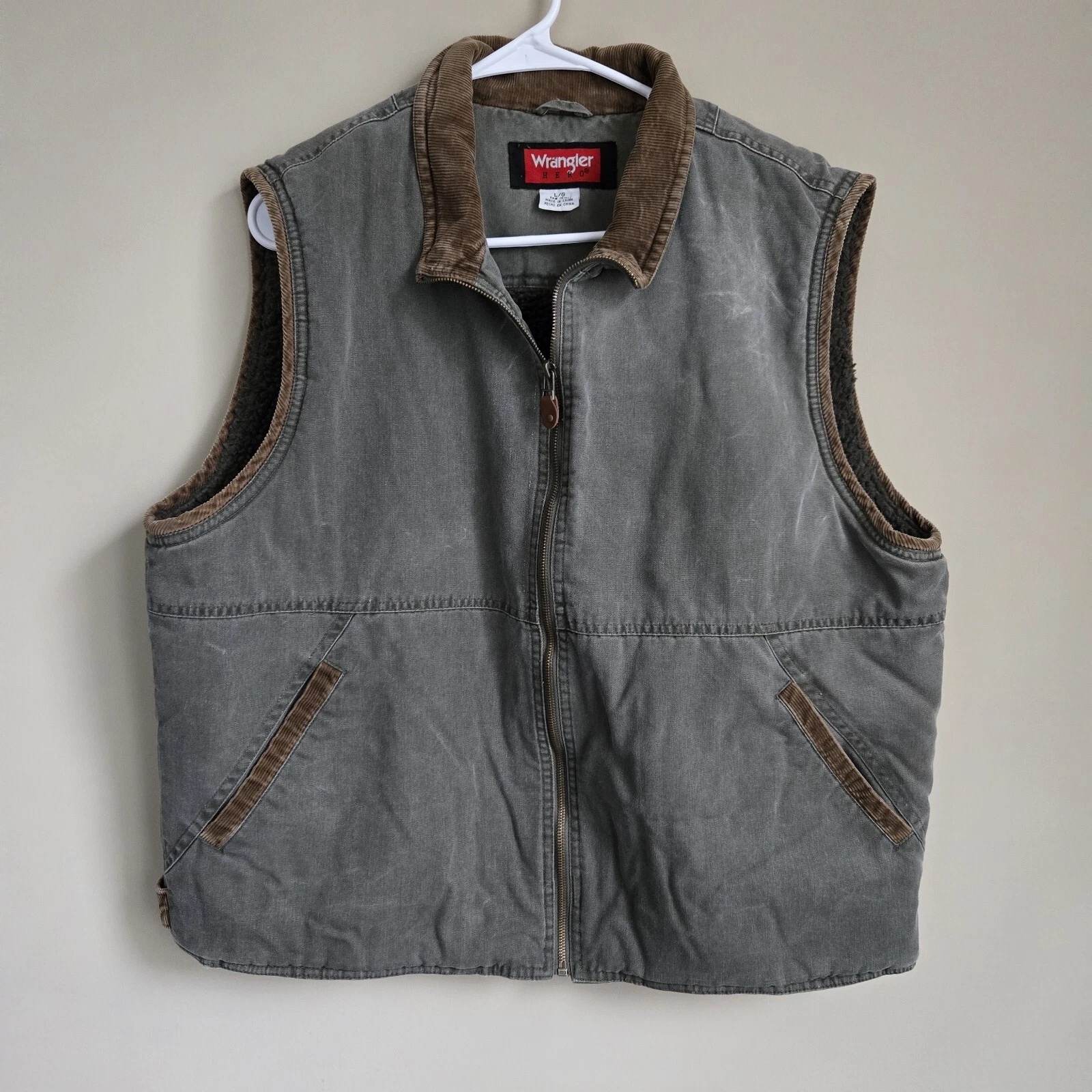 Wrangler Vintage Hero Faux Sherpa Lined Vest Green Outdoors Men's Size L