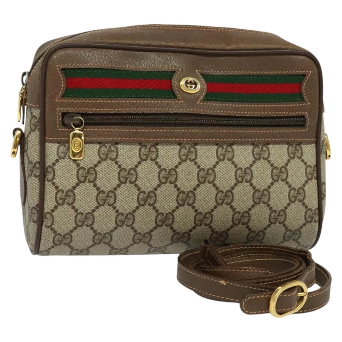 Sac GUCCI GG Supreme Web Sherry Line PVC 2 voies beige or 56 02 087 authentique BD1741