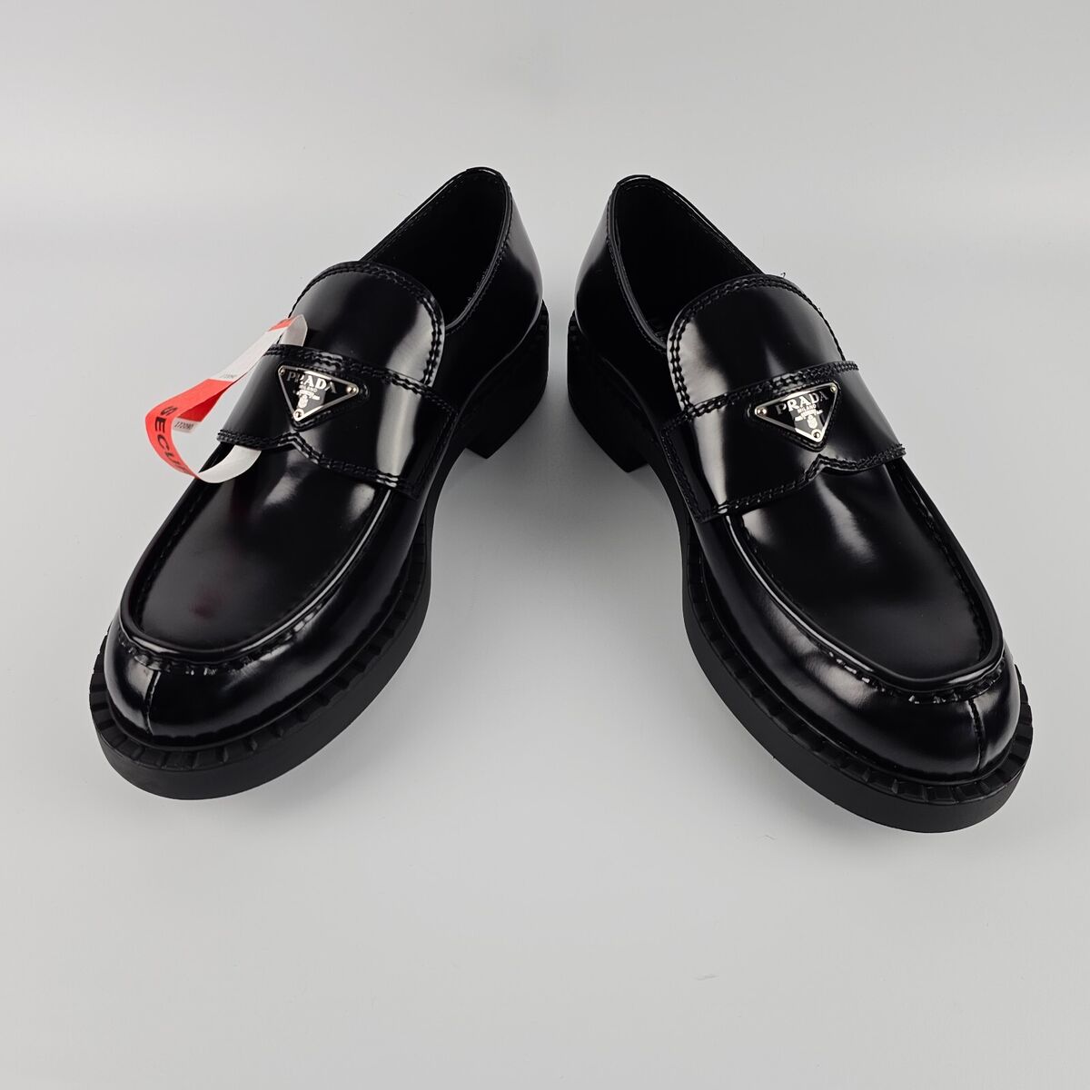 PRADA Chocolate $1200 Black Brushed Leather Loafers New And PRADA Chocolate $1200 Black Brushed Leather Loafers New And