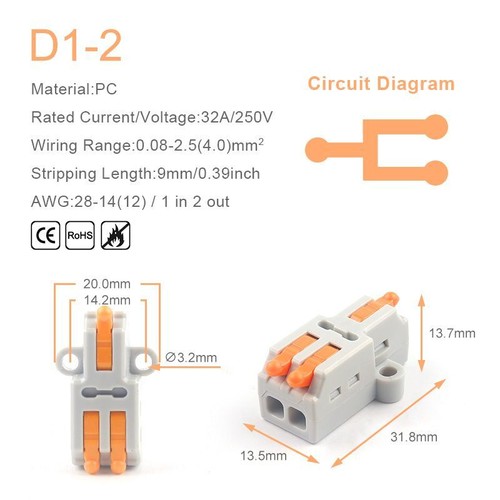 Multiple Out Quick Cable Connectors with Screw Hole Push In Splice Terminals Set - Picture 7 of 18