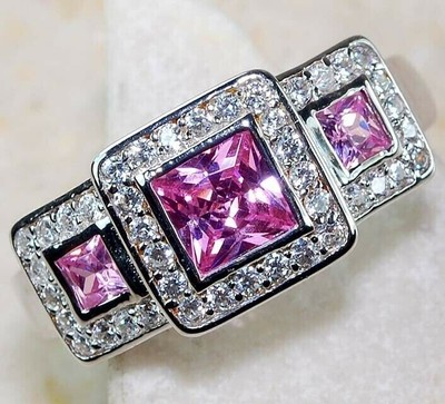2 Karat behandelter rosa Saphir & Topas 925 Sterlingsilber Ring Schmuck Gr. 7 MK1-9