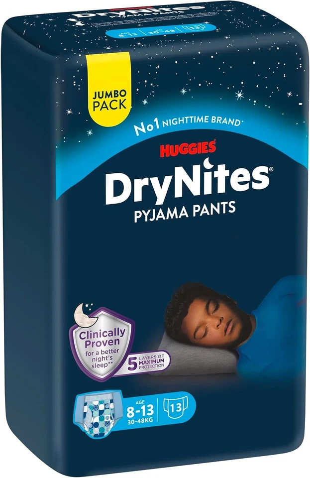 Huggies DryNites Boys Night Pants 8-13 Years, 52 Count, Maximum Protection, Dis