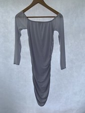 PrettyLittleThing White Stretch Bodycon Dress Size 8 Long Sleeve