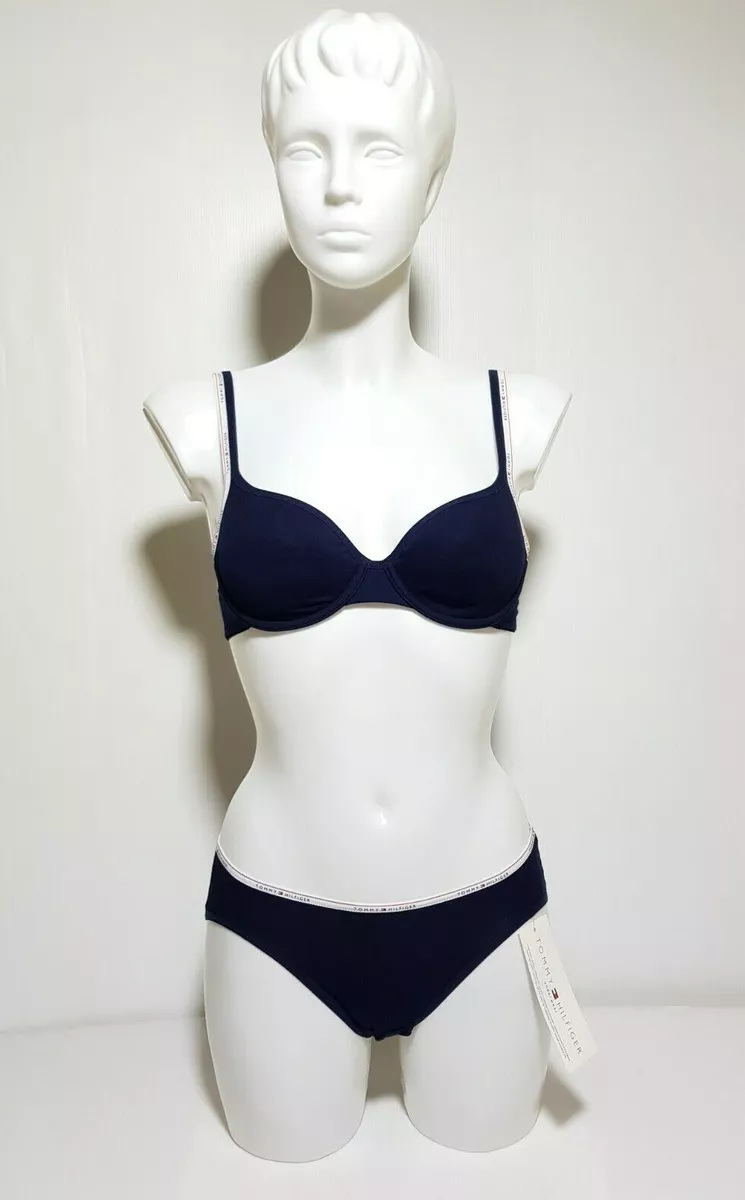 På hovedet af indre Gå tilbage New Tommy Hilfiger Women&#039;s Underwear Bra Set 75A / 34A Briefs Size L  Blue Logo | eBay