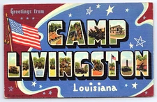 CAMP Livingston Louisiana Large Letters US Army WWII linen postcard A10033