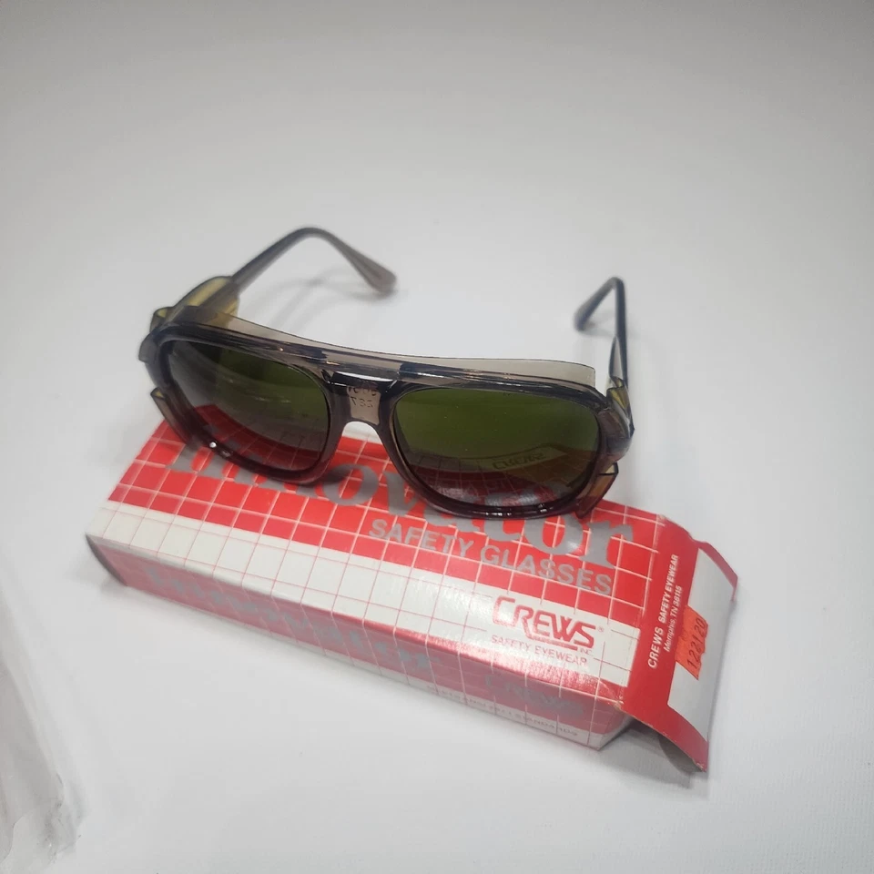 Gafas de seguridad vintage Crews Innovator 112120 con protectores laterales caja original verde Foto 2 de 4