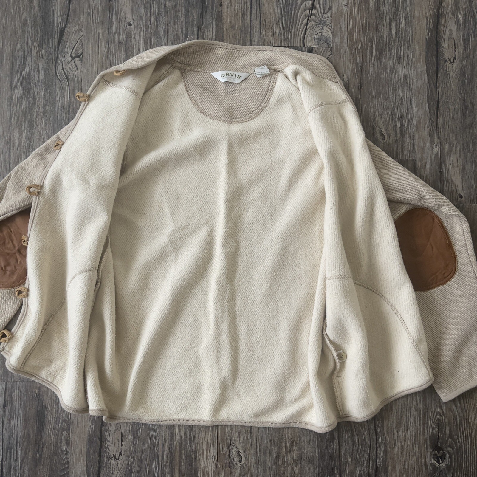 Orvis Leather Trim Button Down Jacket Sweater Lea… - image 11