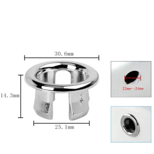 2pcs Bathroom Basin Sink Overflow Ring Chrome Hole Cover Cap Inserts Round - Picture 2 of 7