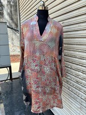 Women Crepe Silk V-Neck Tunic Dress Beach Wear Lightweight Midi Dress Boho Wear