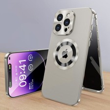 For iPhone 16 Pro Max 15 Slim Metal Case Privacy Screen Protector Mag Safe Cover