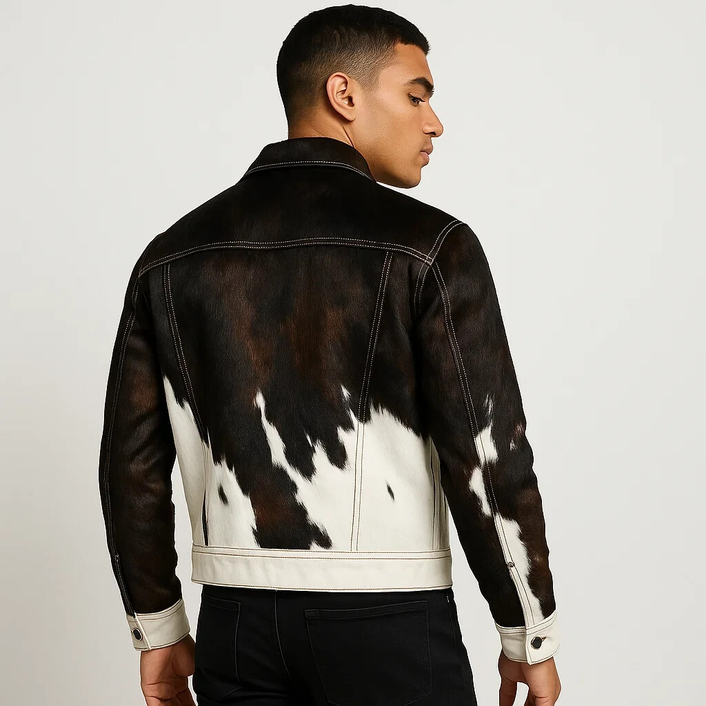 PONY Giacca da uomo in pelle di mucca con capelli vera pelle di cavallo stampa animalier cappotto premium