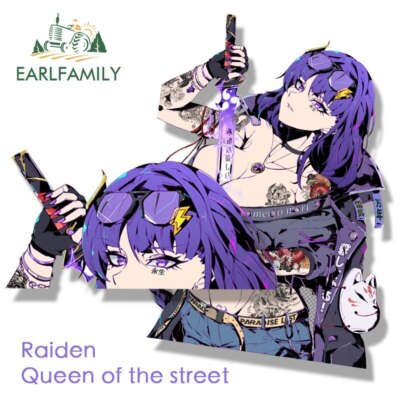 EARLFAMILY 5.1  Raiden Shogun of The Car Sticker Anime Genshin Fanart Peek Decal