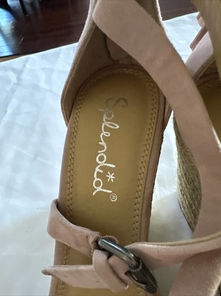 Splendid 女式全新无标签粉色麂皮绒绑带凉鞋楔形鞋跟 9.5 码 — 第 4/4 张图片