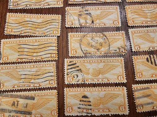 Lot 61 VTG US AIRMAIL STAMPS 1930s WINGED GLOBE C19 Biplane Bond Cancelations - Picture 8 of 10