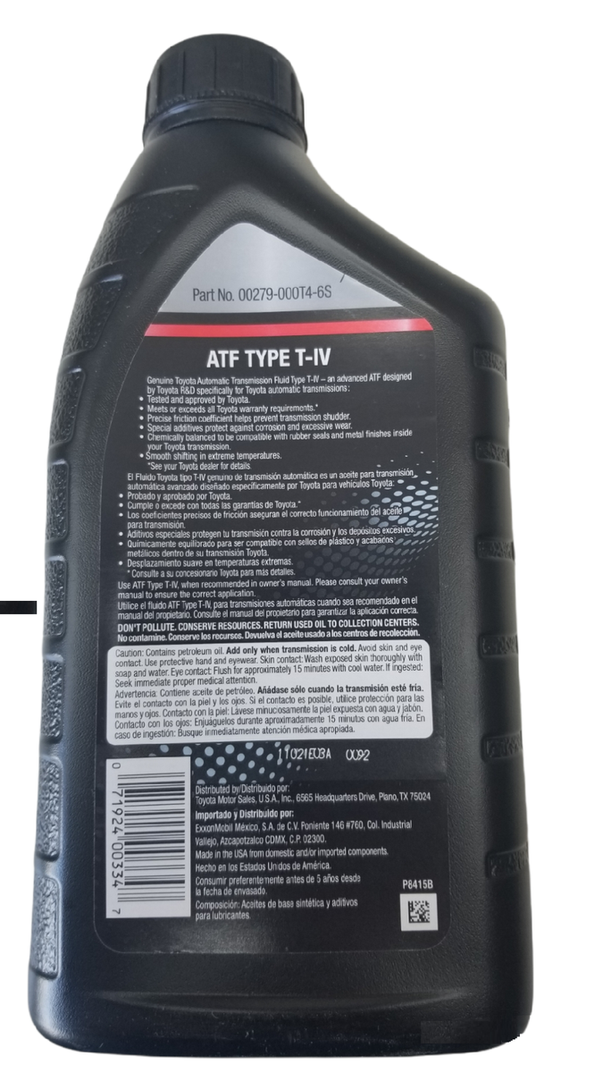 Genuine 4 Quart ATF T-IV Automatic Transmission Fluid Oil for